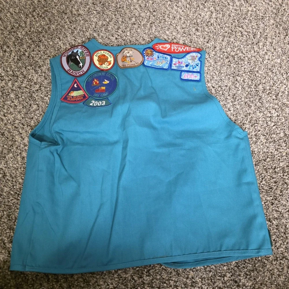 Vintage‎ Girl Scouts Uniform Vest Girls Large Blue Teal Patches 14-16 2000s